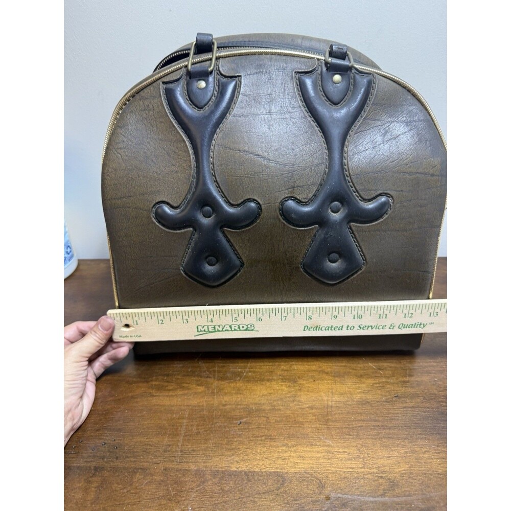 Vintage Brown Bowling Ball Bag Retro Western Single Ball & Shoe Carrier Bag - Picture 9 of 9